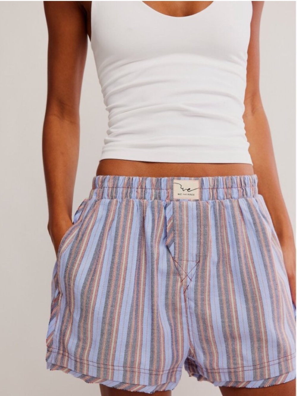FREE PEOPLE We The Free Day To Day Flannel Boxers Blue Combo Frayed Hem Size L